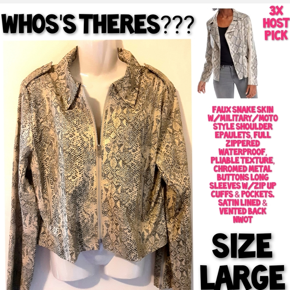 Who's There Python Print Moto Military Jacket Size Large NWOT - Picture 1 of 15